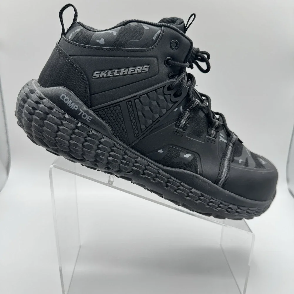 Skechers Work Monster SR Mens 10.5 Black Gray Comp Toe Slip Resistant Boots
